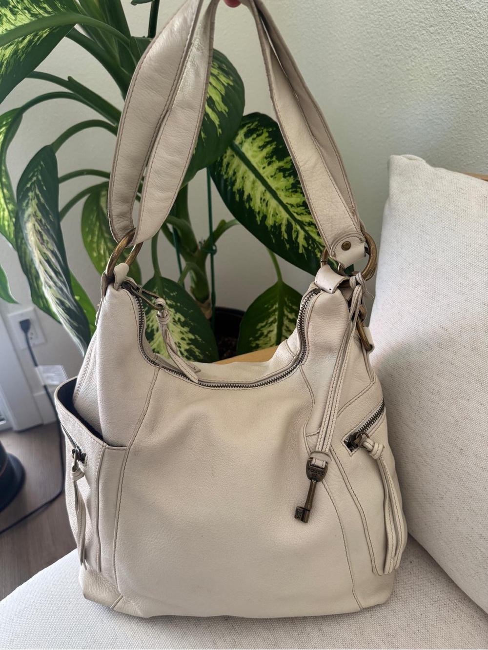 Fossil Vintage Cream Ivory Leather Shoulder Women’s Hobo Slouchy Bag Purse Y2K